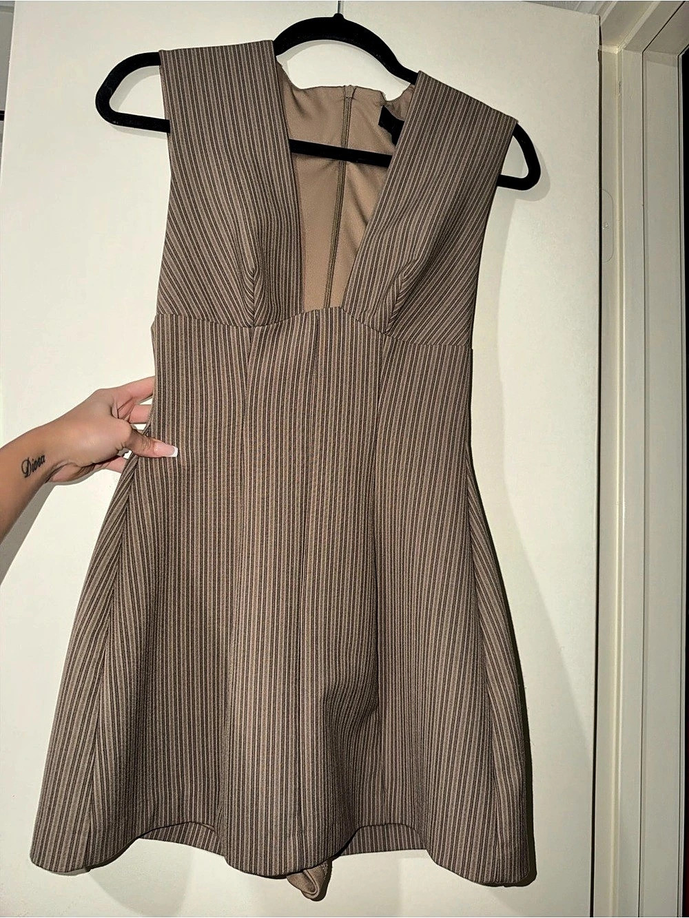 Zara Brown Pinstripe Mini Dress with Undershorts
